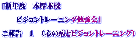 『新年度 本厚木校 ビジョントレーニング勉強会』 ご報告 1 (心の病とビジョントレーニング)