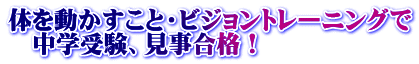 体を動かすこと・ビジョントレーニングで 中学受験、見事合格!